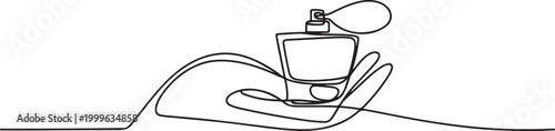 continuous line of hand holding perfume illustration. one line Icon drawing