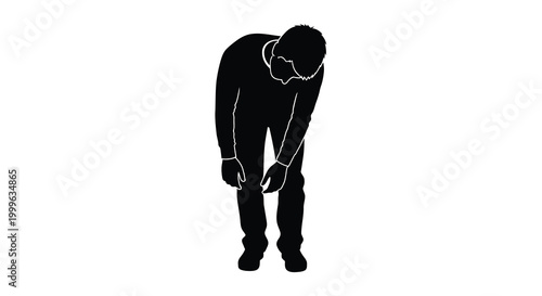 Silhouette of a man bending over isolated on white background