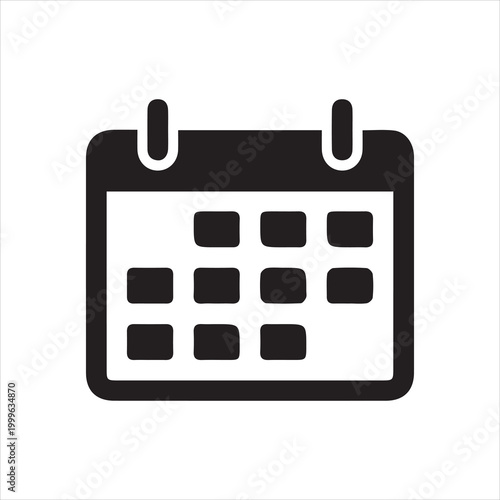 Black calendar icon showing a monthly date schedule for planning Vector