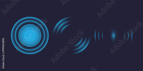 Sound wave. Signal concentric circle. Round light effect. Wifi range. Radio station signal. Water ripple with circle waves. A place or a painful point. Radar screen. Vector effect.