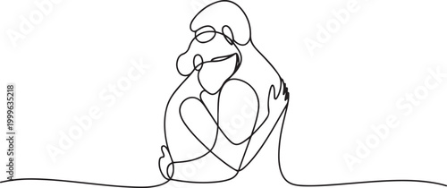 Continuous single line sketch drawing of romantic couple hugging together with love. one line Icon drawing