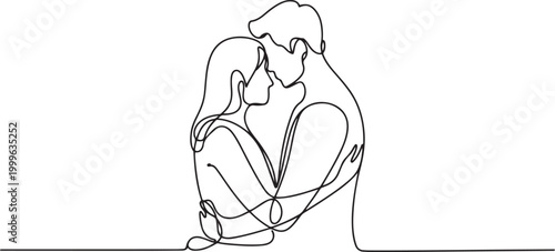 Continuous single line sketch drawing of romantic couple hugging together with love. one line Icon drawing