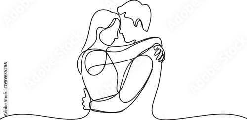 Continuous single line sketch drawing of romantic couple hugging together with love. one line Icon drawing