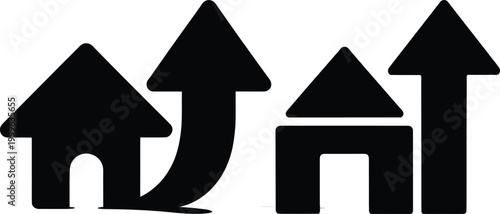 Houses with upward arrows vector illustration real estate increase property business illustration development progress investment abstract