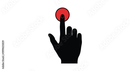 Hand pressing red button black silhouette on white background