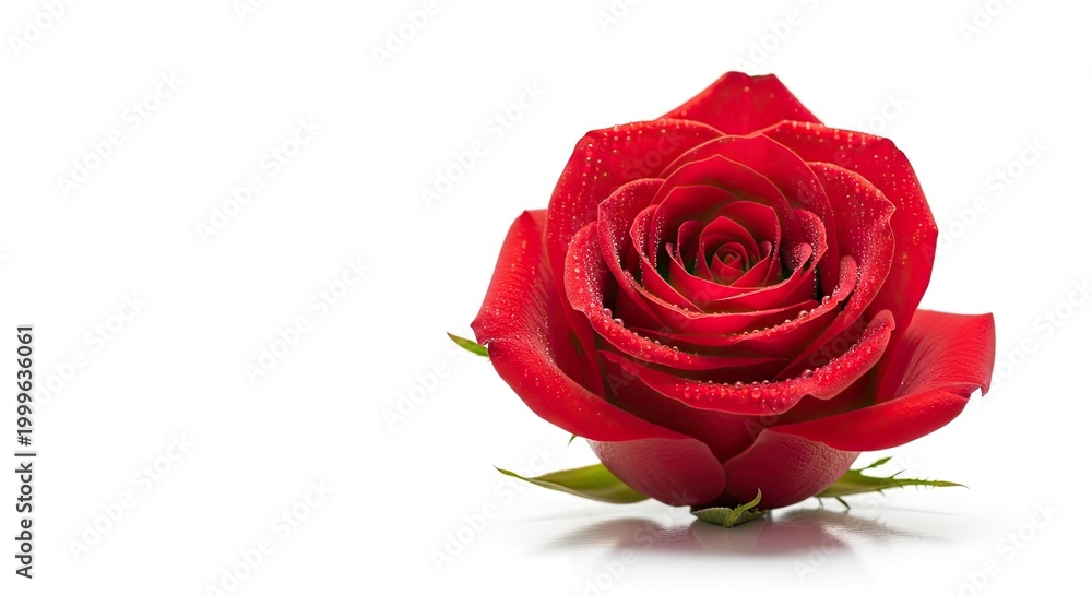 Fototapeta premium Vibrant red rose blossom isolated on white background for elegant design