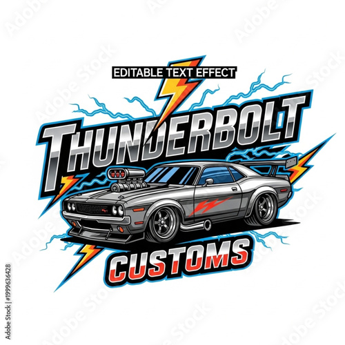 Custom Muscle Car with Thunderbolt and Lightning Effect