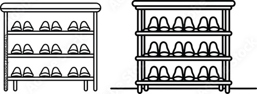 Two shoe rack shelf illustrations with storage solution storage unit storage cabinet furniture design organizer furniture footwear shelving