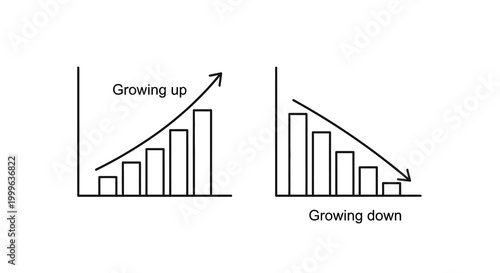 Bar graph showing growth and decline black silhouette