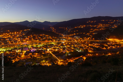 Tableau sur toile Sakarya Province, Geyve District, historical Ali Fuat Pasha bridge night exposur