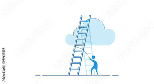 Person climbing ladder to reach cloud.