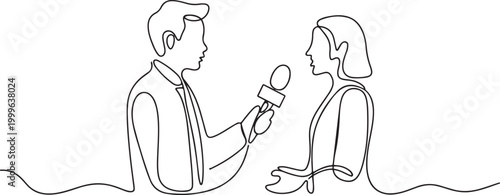 Continuous one single line drawing live news template with microphone Journalist journalism Newsmakers and interviewers icon. one line Icon drawing