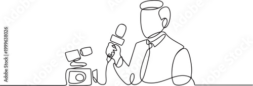 Continuous one single line drawing live news template with microphone Journalist journalism Newsmakers and interviewers icon. one line Icon drawing