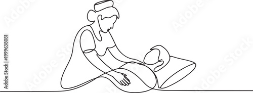  Nurses check patient's complaints. Visiting nurse concept. one line icon drawing vector