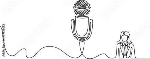 Continuous one single line drawing live news template with microphone Journalist journalism Newsmakers and interviewers icon. one line Icon drawing