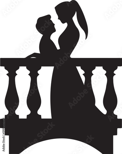 Fényképezés Romeo and Juliet's balcony. balck icon silhouette