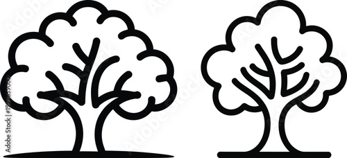 Vector illustration of two trees with detailed branches and canopies branches illustration minimalist environment landscape