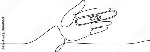 Set of pregnancy test in the hand, palm one line art. Continuous line drawing of pregnancy, testing, analysis, ovulation, happy news. one line Icon drawing