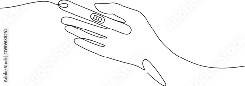 Set of pregnancy test in the hand, palm one line art. Continuous line drawing of pregnancy, testing, analysis, ovulation, happy news. one line Icon drawing
