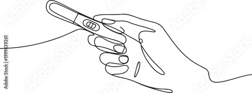 Set of pregnancy test in the hand, palm one line art. Continuous line drawing of pregnancy, testing, analysis, ovulation, happy news. one line Icon drawing
