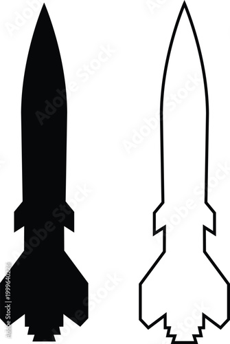 Rocket missile space launch vehicle icon set collection group in black flat and line style featuring rocket, missile, spacecraft, booster, launch synonym elements for aerospace, military and technolog