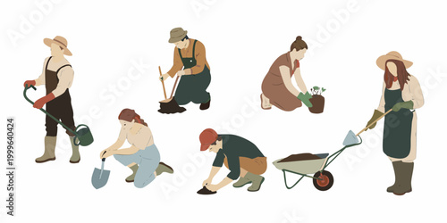 gardening group silhouette illustration six people working in garden