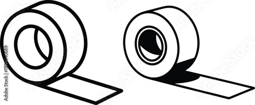 Vector illustration of two rolls of tape one partially unrolled office supplies craft supply black and white adhesive tape packing tape