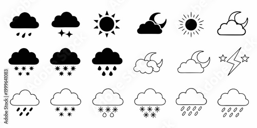 weather icons set in black and white vector style