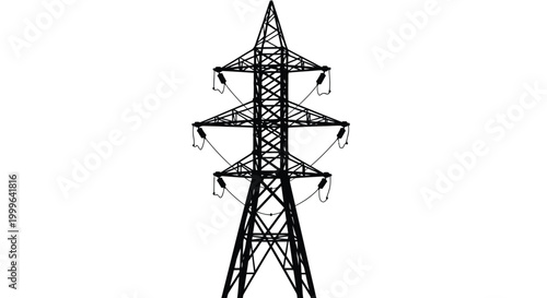 Schilderij op canvas High voltage power line tower isolated on white background silhouette