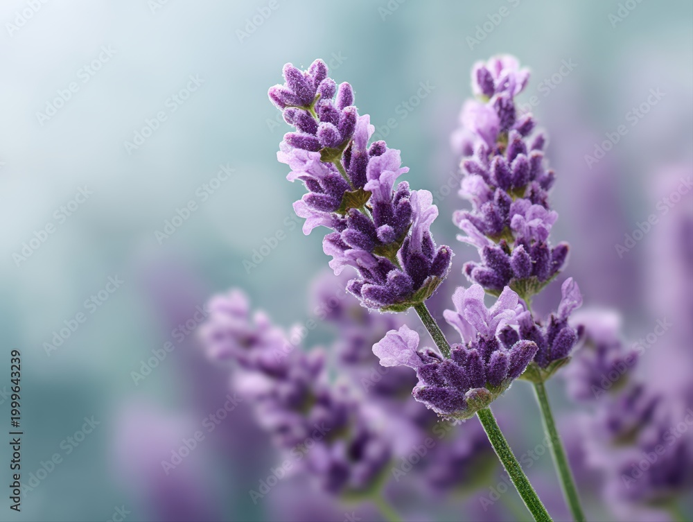 Obraz premium Lavender flower sprig with soft purple blooms, calming botanical composition