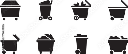 dumpster set. balck icon silhouette