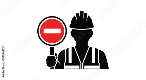 Construction worker silhouette holding a stop sign with a thumbs up gesture black and white silhouette high quality professional detailed modern