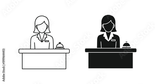 hotel receptionist silhouettes with desk and bell simple black and white illustration silhouette high quality professional detailed modern elegant stylish clean