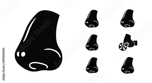 Collection of nose silhouettes with varying expressions and details black and white silhouette high quality professional detailed modern elegant stylish clean