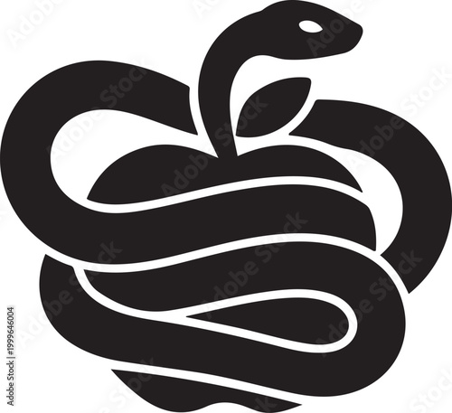 snake and apple, balck icon silhouette
