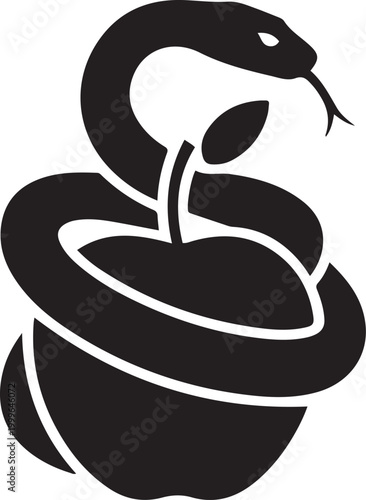 snake and apple, balck icon silhouette