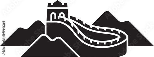 Great Wall of China, balck icon silhouette vector