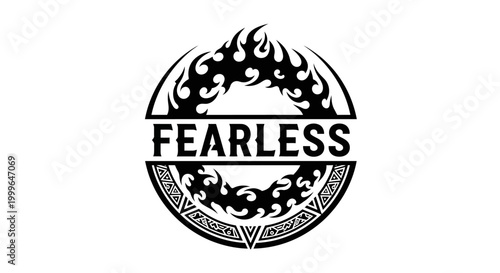 Schilderij op canvas Fearless Emblem with Flames and Ornate Border.