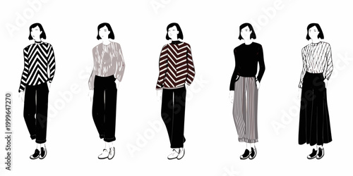 five women in textured outfits standing side by side
