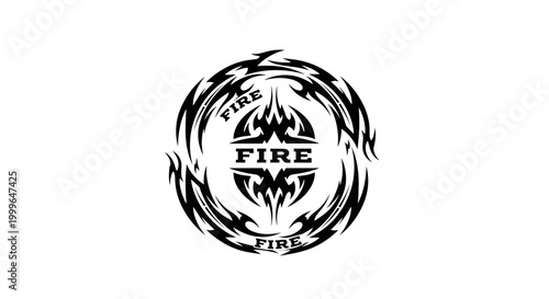 Tribal Fire Emblem Logo Design with Stylized Flames and Text.