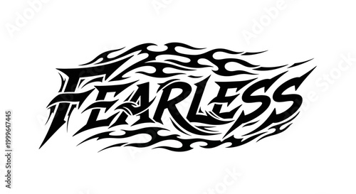 Foto Fearless word in tribal flame tattoo design.