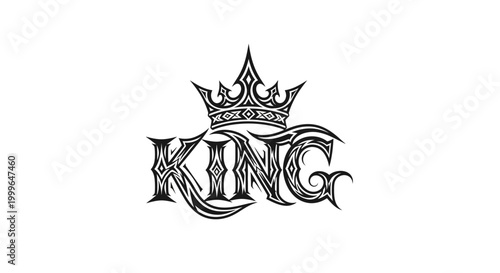 Obraz na plátně Ornate King text with crown black and white elegant typography.