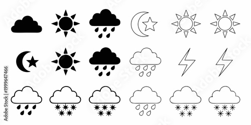 weather icons set in black and white vector style