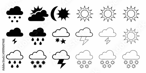 weather icons set in black and white vector style