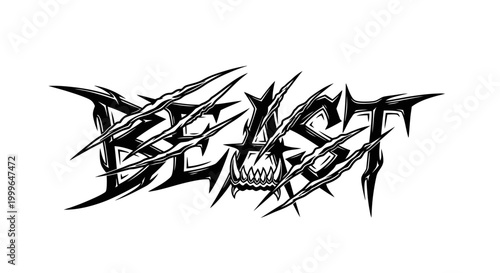 Beast text logo with sharp claws and teeth black and white aggressive design.