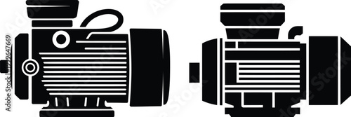 Electric motor silhouettes with industrial mechanical machinery equipment illustration silhouette technical engineering industry appliance