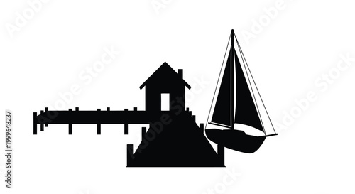 Coastal house and sailboat silhouette high quality professional
