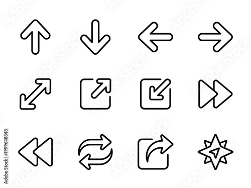 Free Download Black line icons of various arrows and directions - GFXLoad