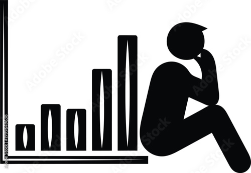Silhouette person contemplating a graph representing data analysis and thought icon design