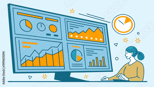 Female professional working with analytical data and financial reports. Concept for online trading, project management, digital transformation, and female leadership.